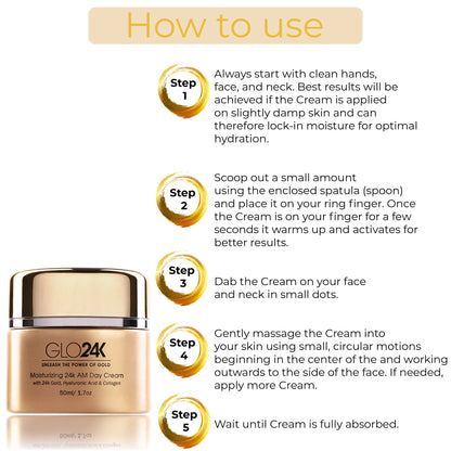 Moisturizing 24k AM Day Cream -with 24k Gold, Hyaluronic Acid & Collagen