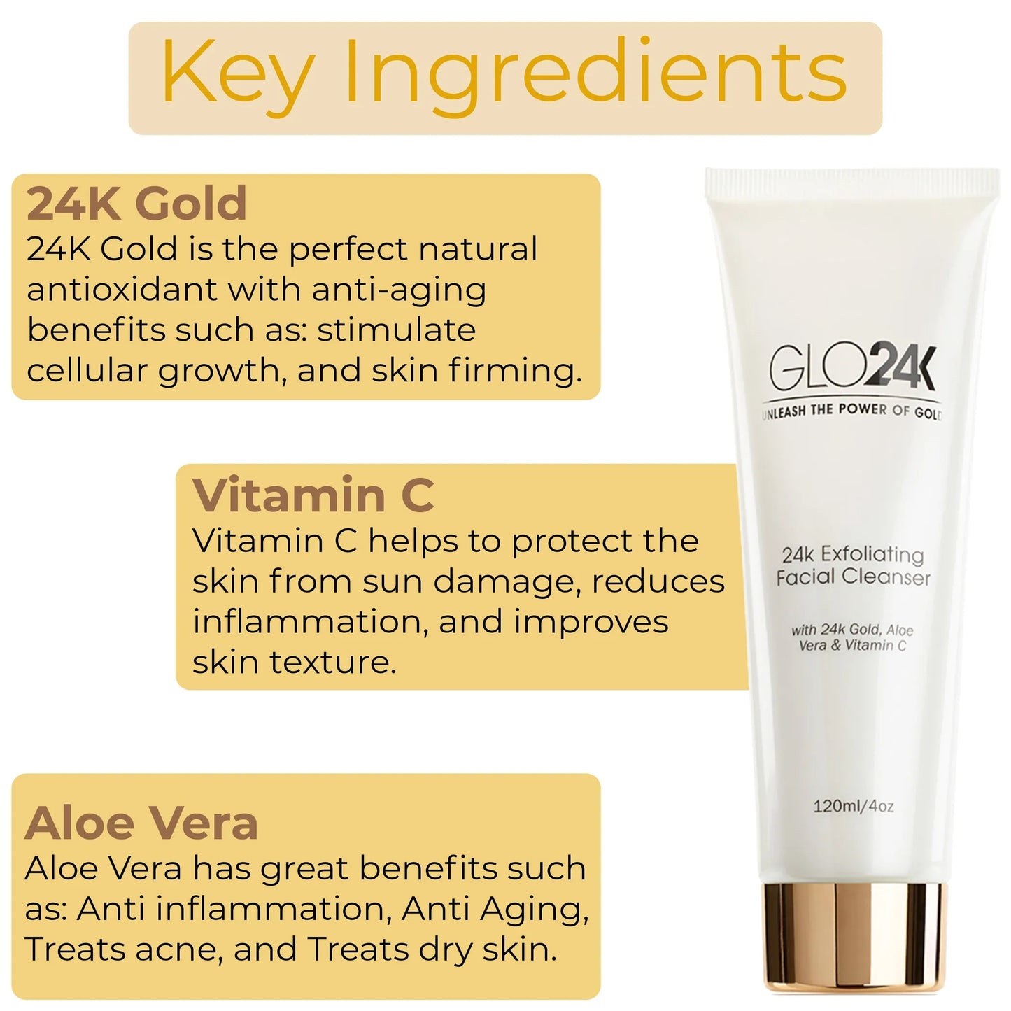 24k Exfoliating Facial Cleanser with 24k Gold, Aloe Vera & Vitamin C