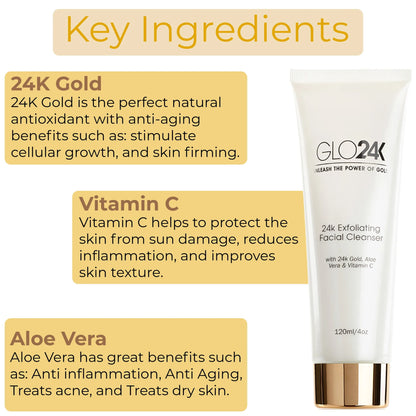 24k Exfoliating Facial Cleanser with 24k Gold, Aloe Vera & Vitamin C