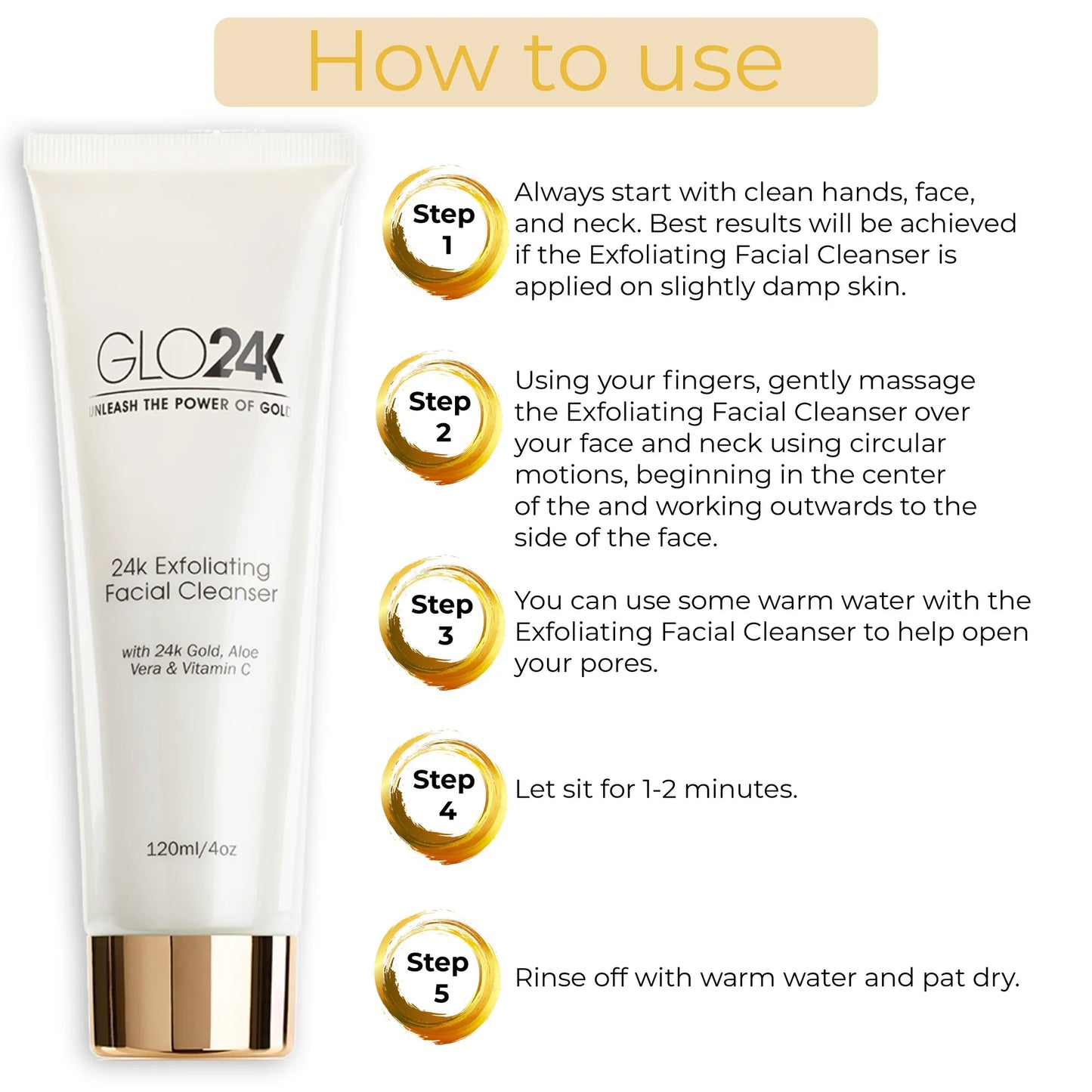 24k Exfoliating Facial Cleanser with 24k Gold, Aloe Vera & Vitamin C