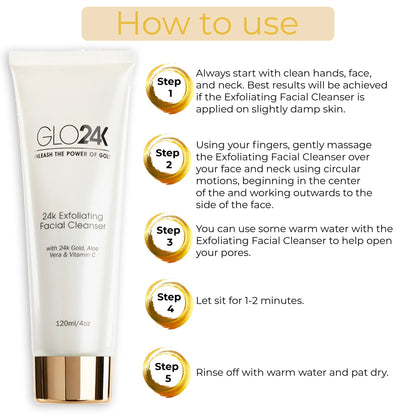 24k Exfoliating Facial Cleanser with 24k Gold, Aloe Vera & Vitamin C