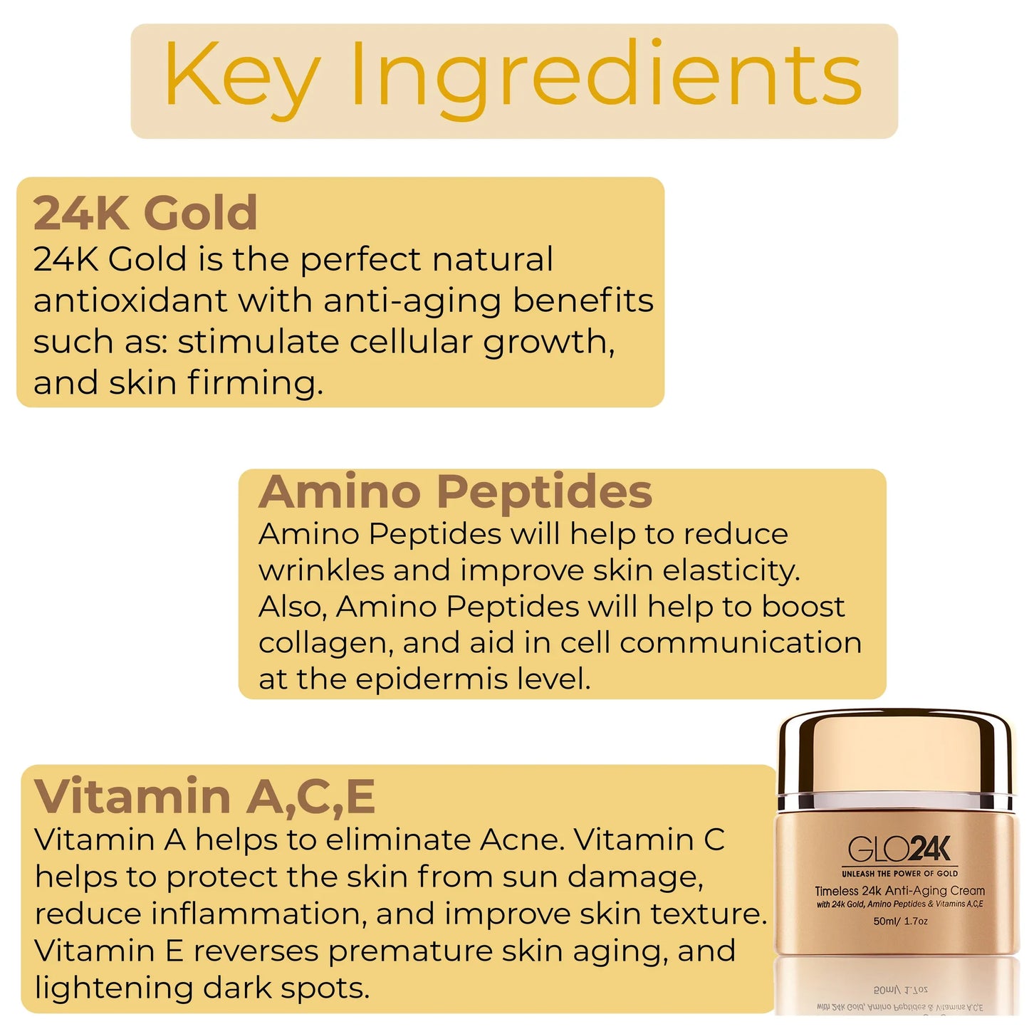 Timeless 24k Anti-Aging Cream with 24k Gold, Amino Peptides & Vitamins A, C, E