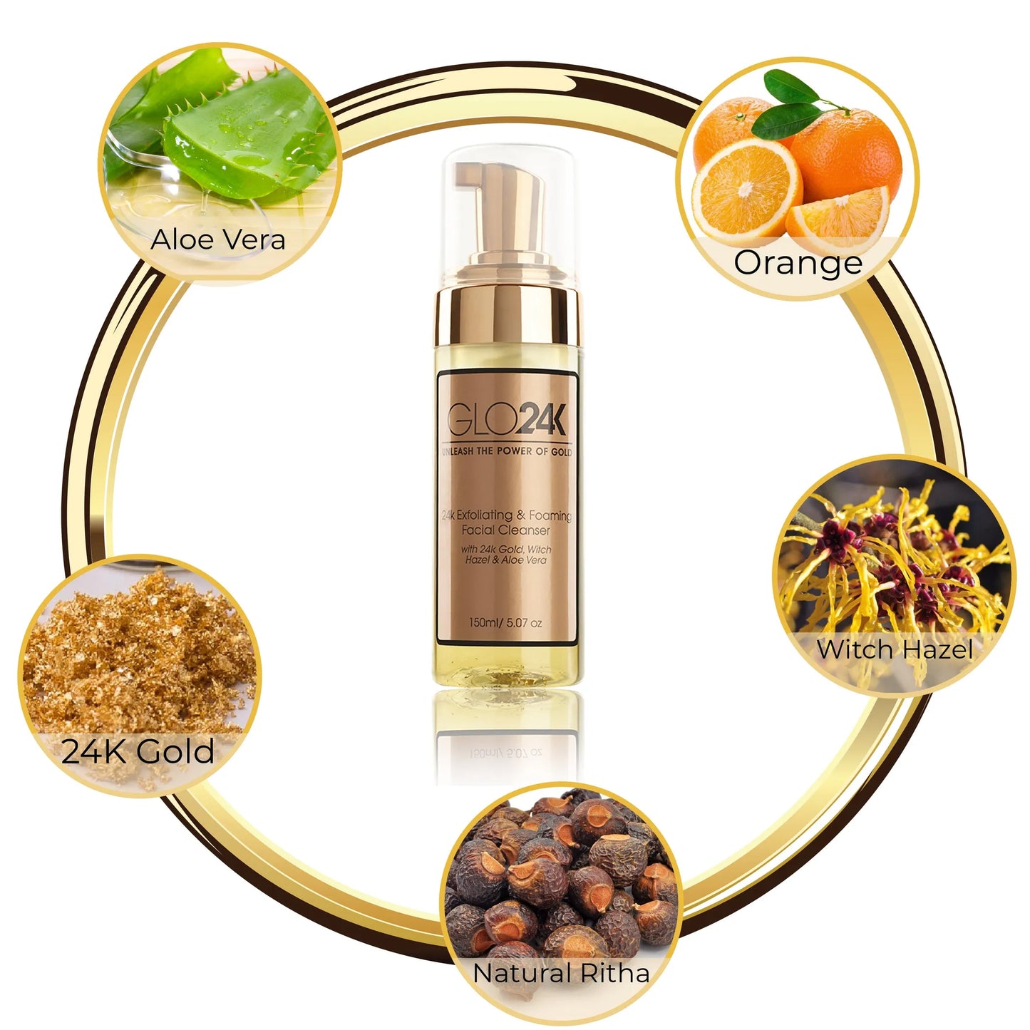24K Exfoliating & Foaming Facial Cleanser with 24k Gold, Witch Hazel and Aloe Vera