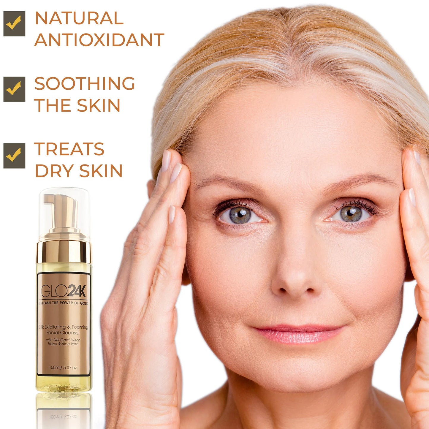 24K Exfoliating & Foaming Facial Cleanser with 24k Gold, Witch Hazel and Aloe Vera