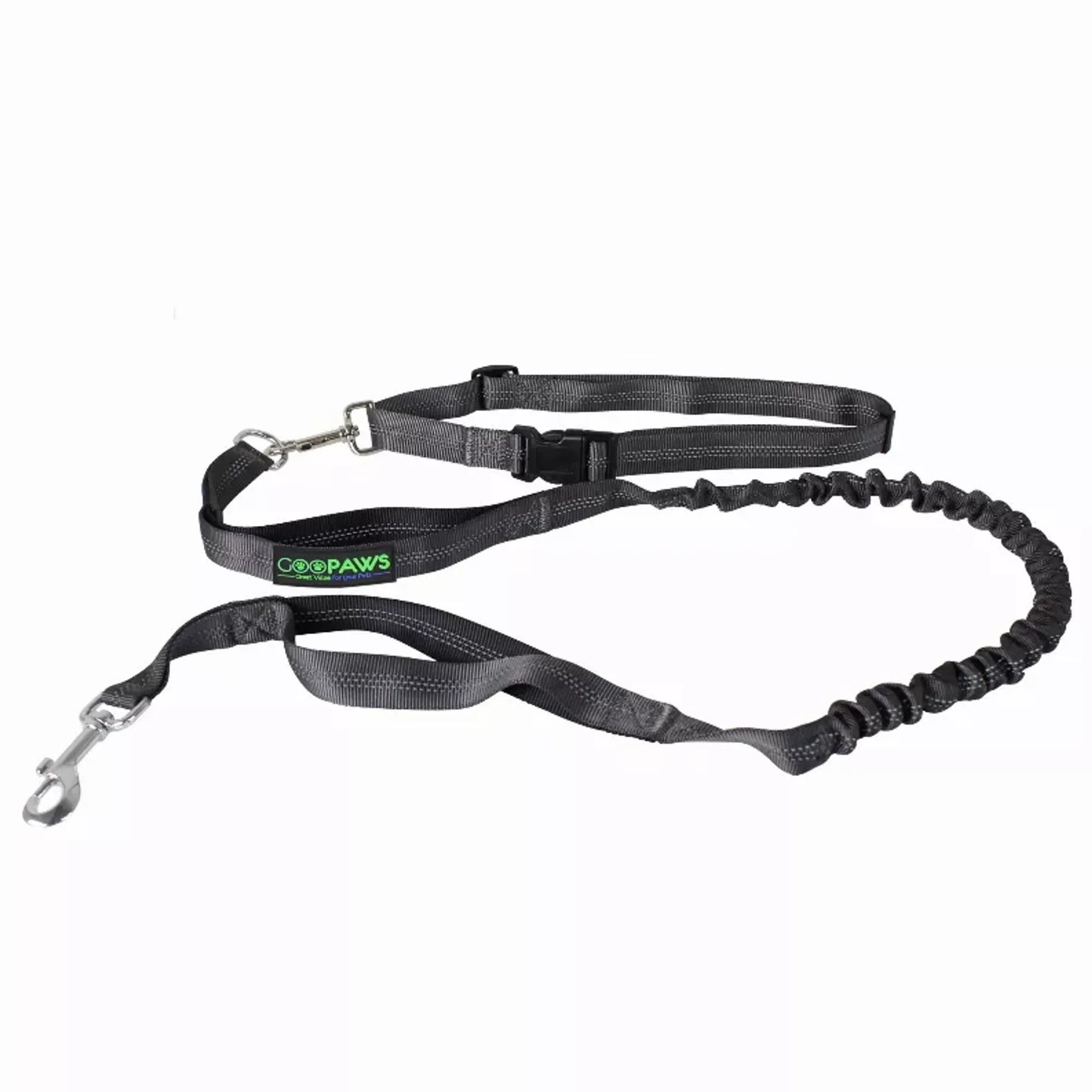 JESPET Hands Free Dog Leash for Running, Walking, Hiking Jogging for Medium & Large Dogs up to 150lbs, Durable Dual Handle Waist Leash with Reflective Bungee and Adjustable Waist