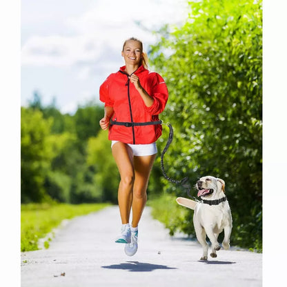 JESPET Hands Free Dog Leash for Running, Walking, Hiking Jogging for Medium & Large Dogs up to 150lbs, Durable Dual Handle Waist Leash with Reflective Bungee and Adjustable Waist