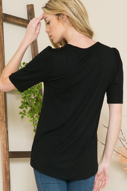 Lace Paneled Puff Sleeve Top