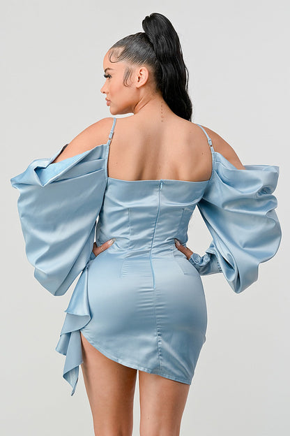 Athina elegant puff shoulder satin mini dress