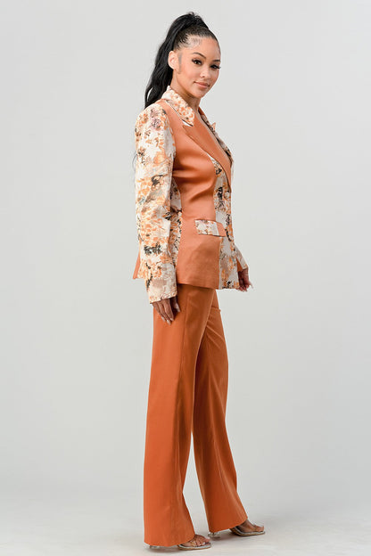 Elegant Contrast Panel Blazer Set