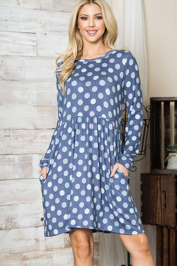 Cross Back Polka Dot Dress with Pockets