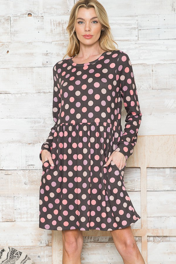 Cross Back Polka Dot Dress with Pockets