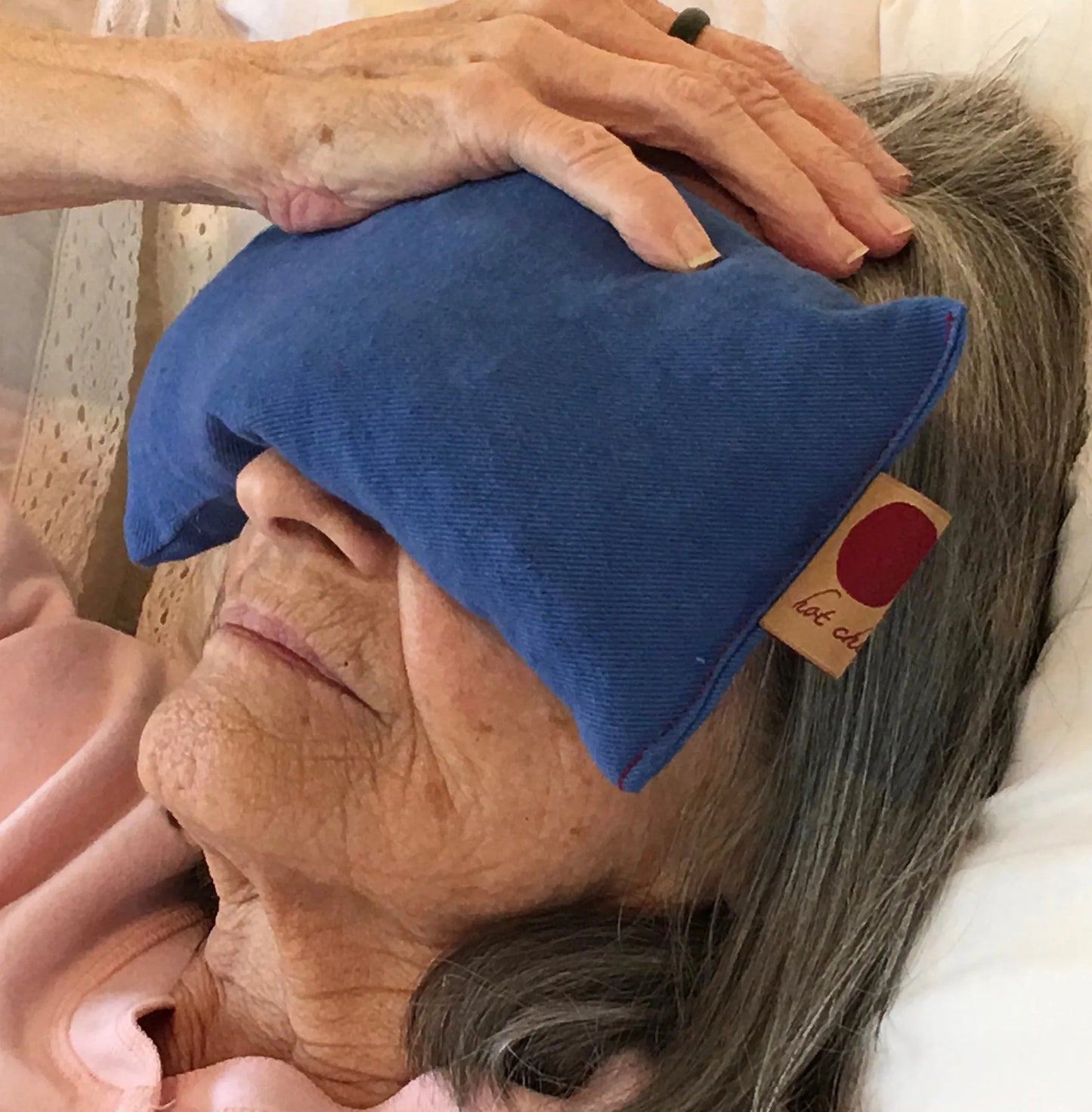 Cherry Ice Blue Denim Eye Pillow in Zip-close Freezer Bag