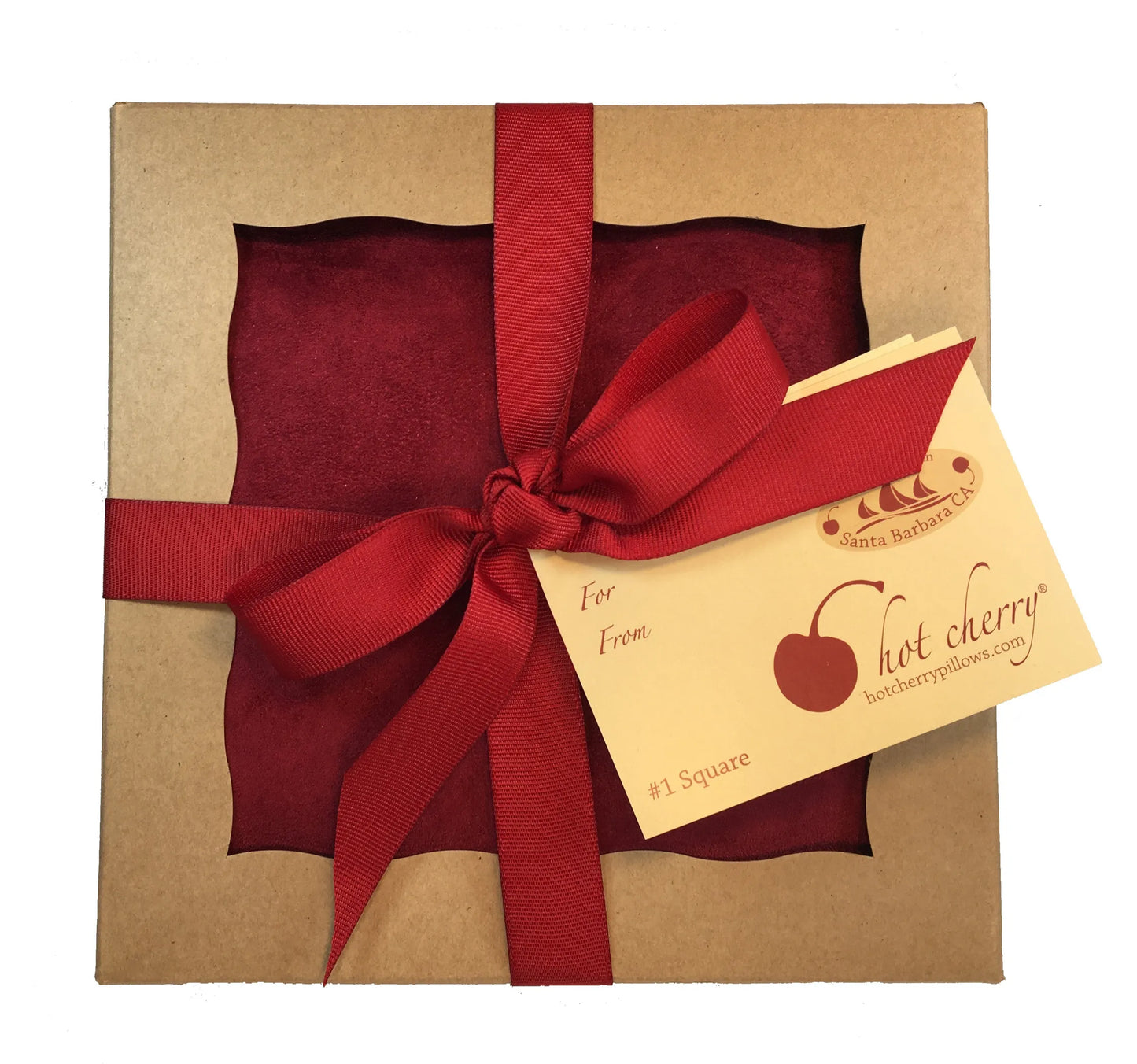Hot Cherry Red Ultra Suede Square Pillow in pie box