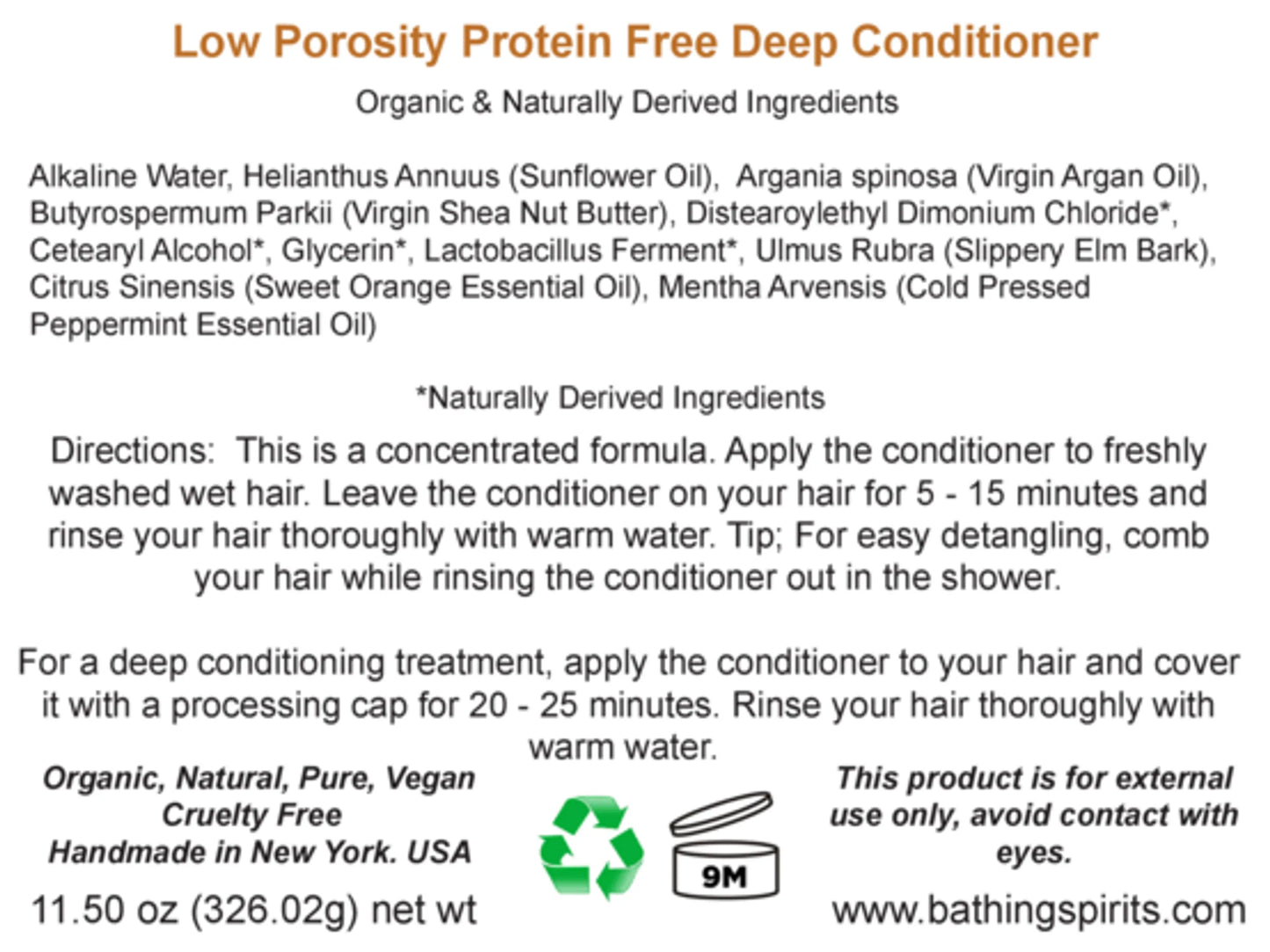Organic Low Porosity Protein Free Moisturizing Hair Conditioner