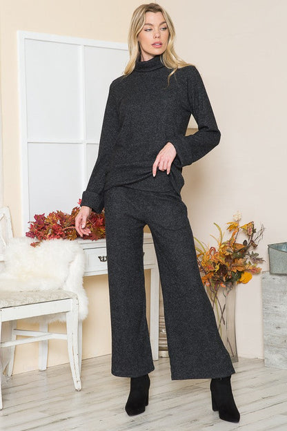 Rib Brush Wide Leg Pants with Pockets