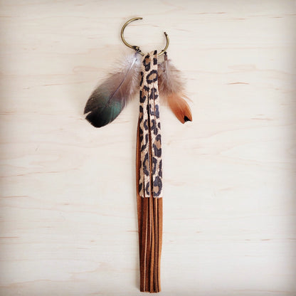 Boho Western Leather Boot Bling Charm w/ Leopard Fringe 500y