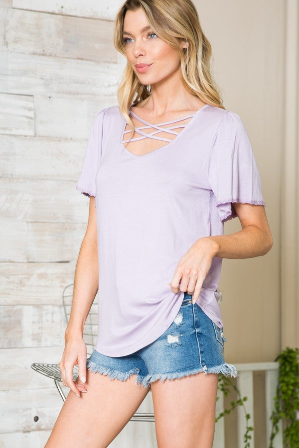 Front Detail Flutter Sleeve Knit Top-3 Colors