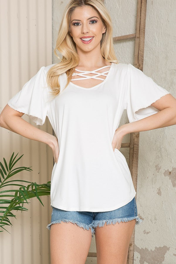 Front Detail Flutter Sleeve Knit Top-3 Colors