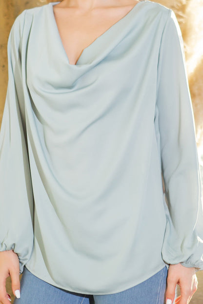 Washed Satin Cowl Neck Blouse