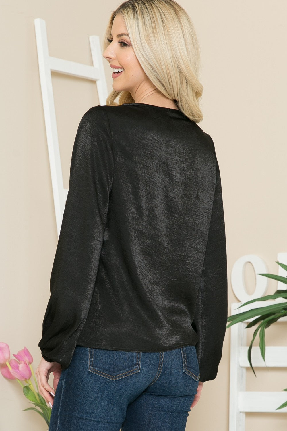 Washed Satin Cowl Neck Blouse