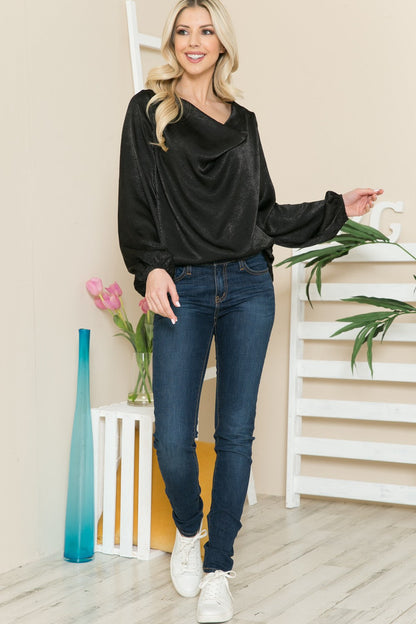 Washed Satin Cowl Neck Blouse