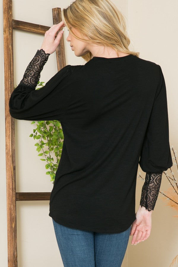 Lace Sleeve Rayon Spandex Top