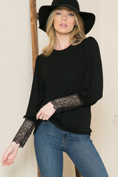 Lace Sleeve Rayon Spandex Top