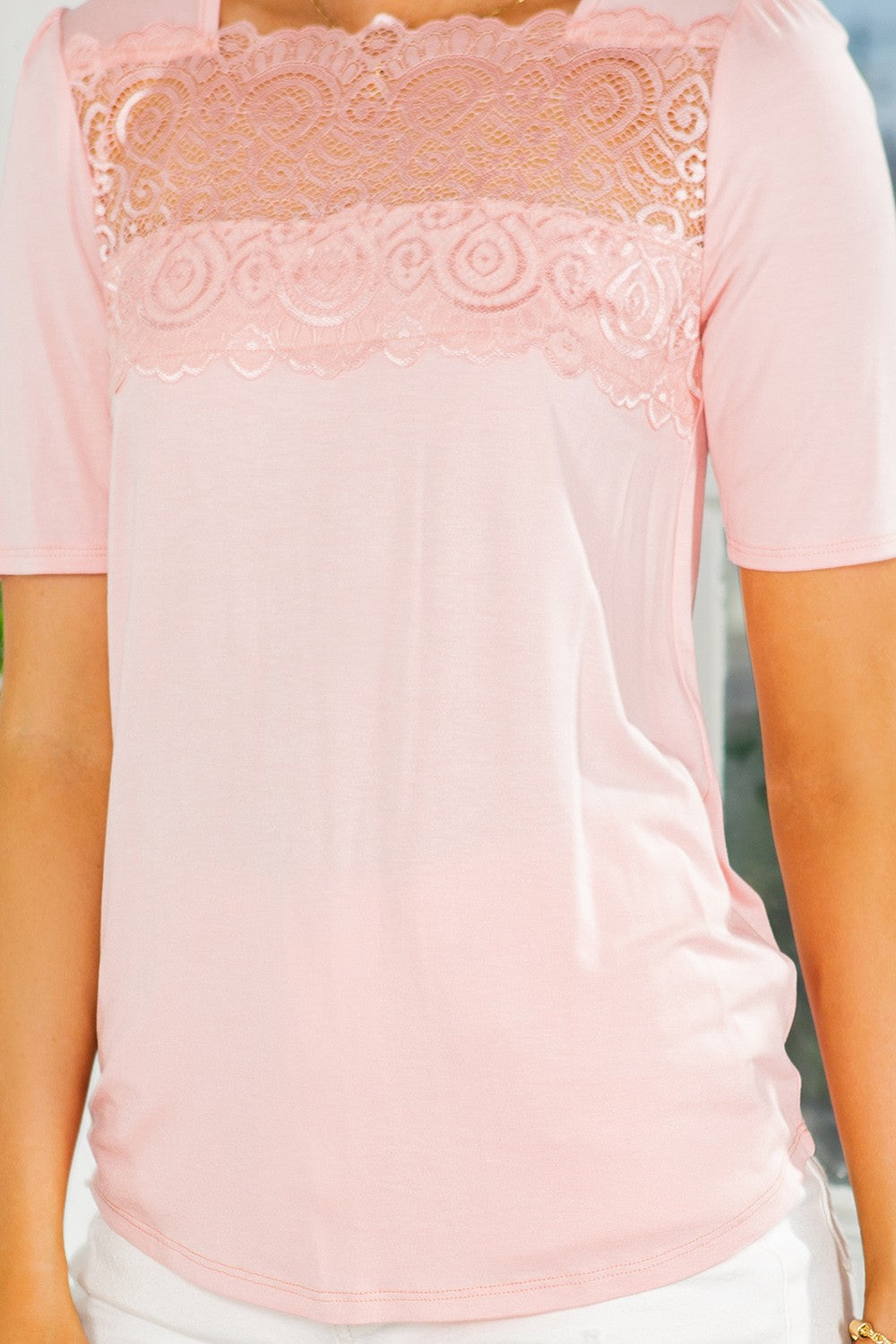 Lace Paneled Puff Sleeve Top