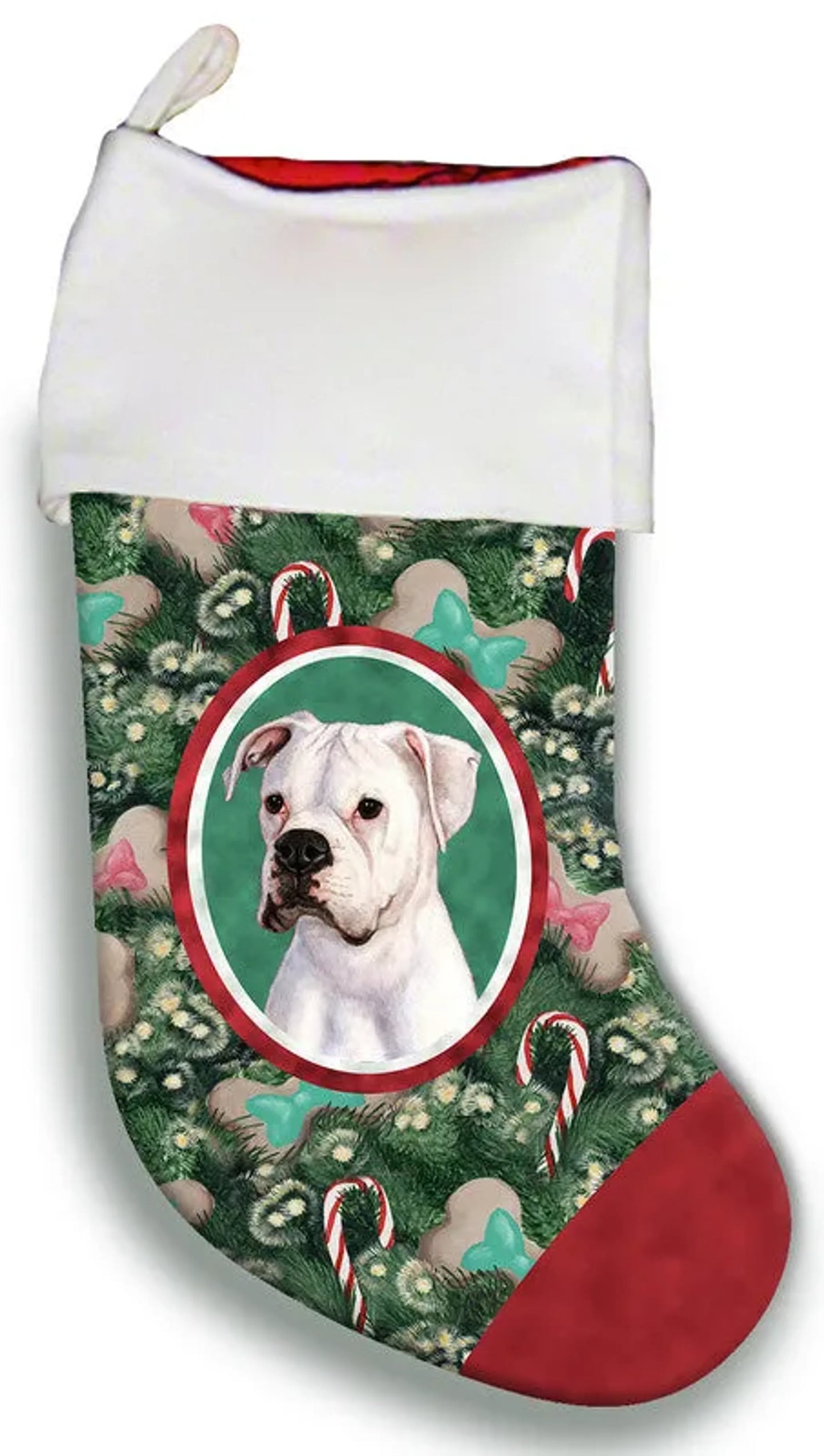 Boxer White Uncropped - Best of Breed Christmas Stocking