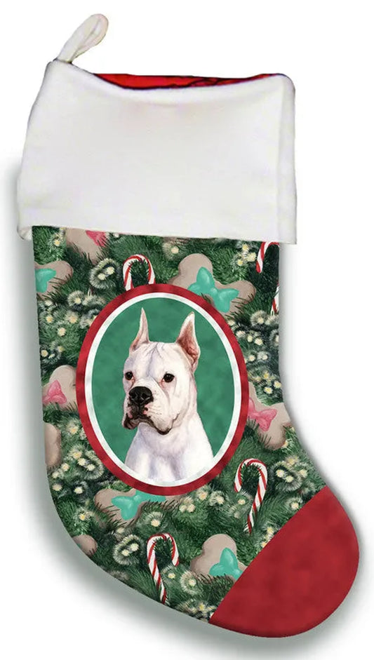 Boxer White Cropped - Best of Breed Christmas Stocking
