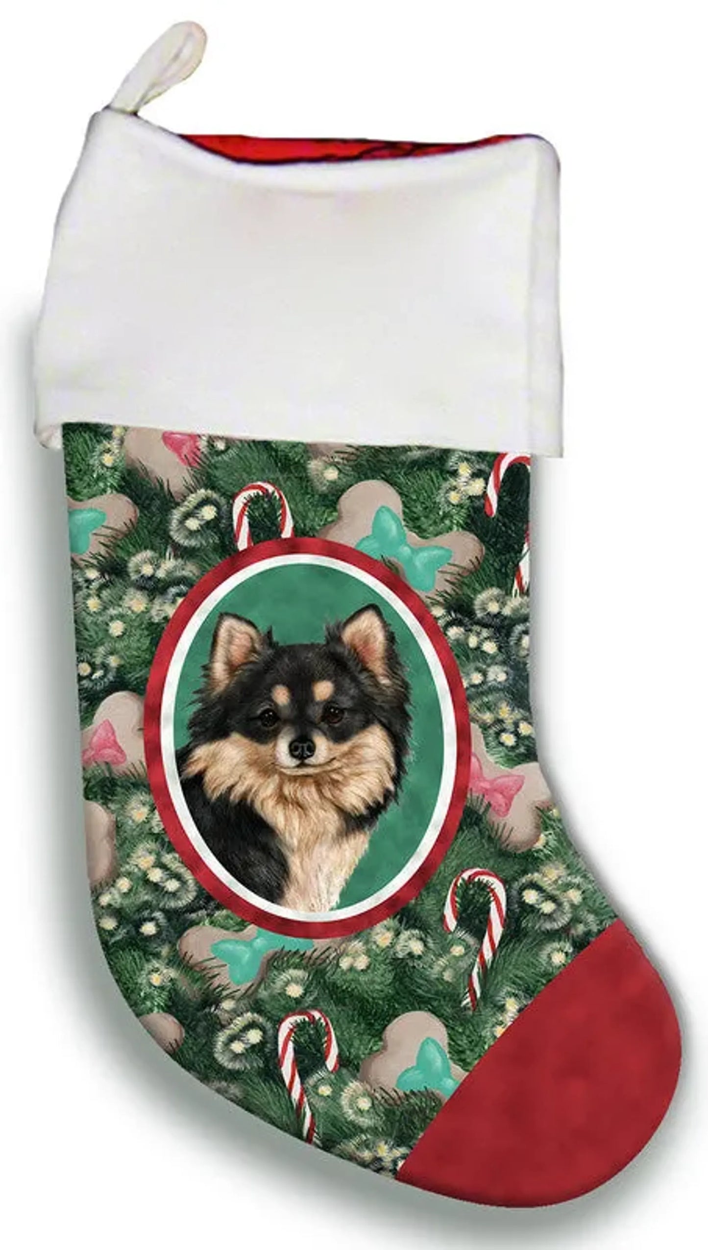 Chihuahua Longhaired Black/White - Best of Breed Christmas Stocking