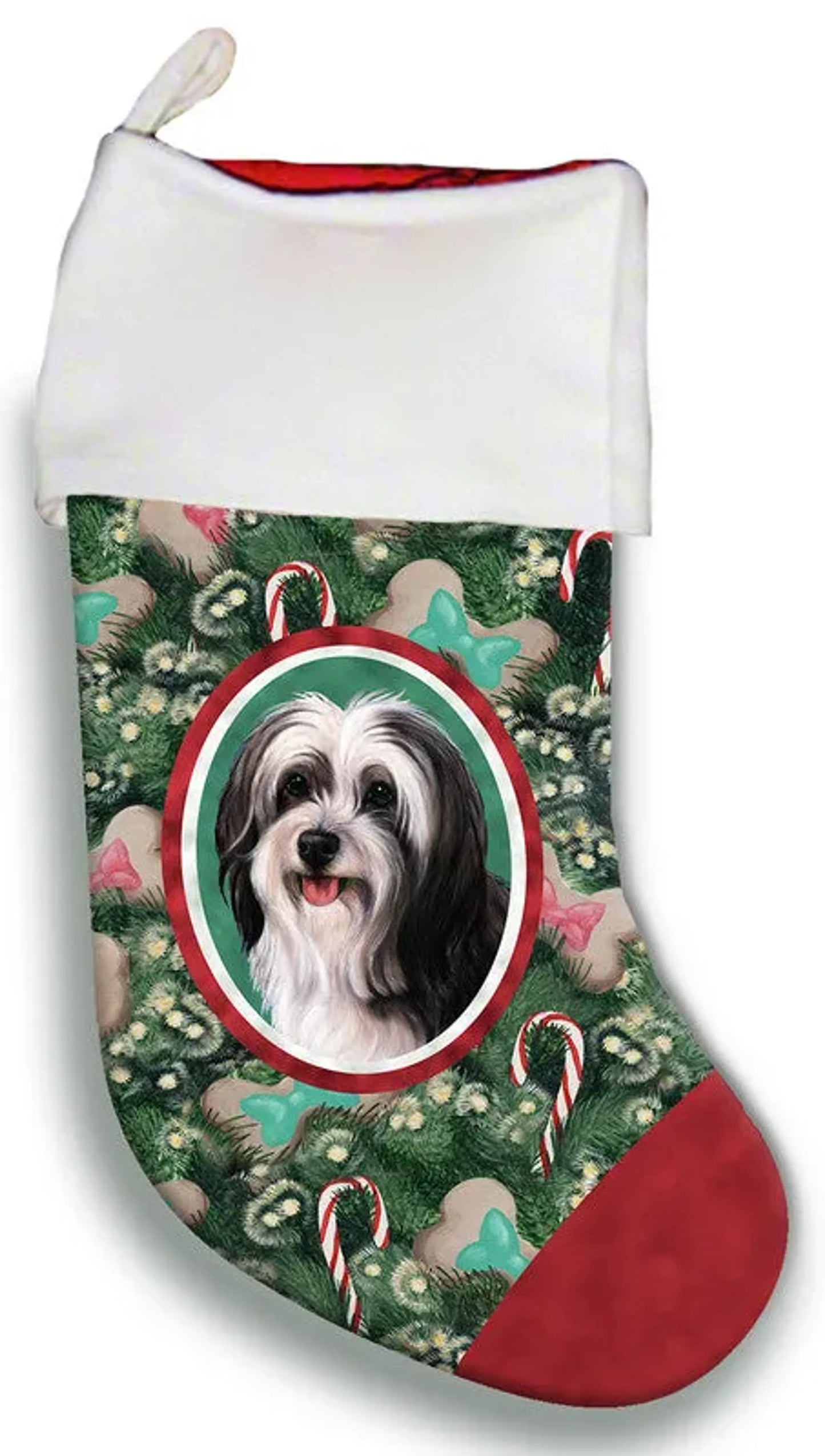 Tibetan Terrier Black/White- Best of Breed Christmas Stocking