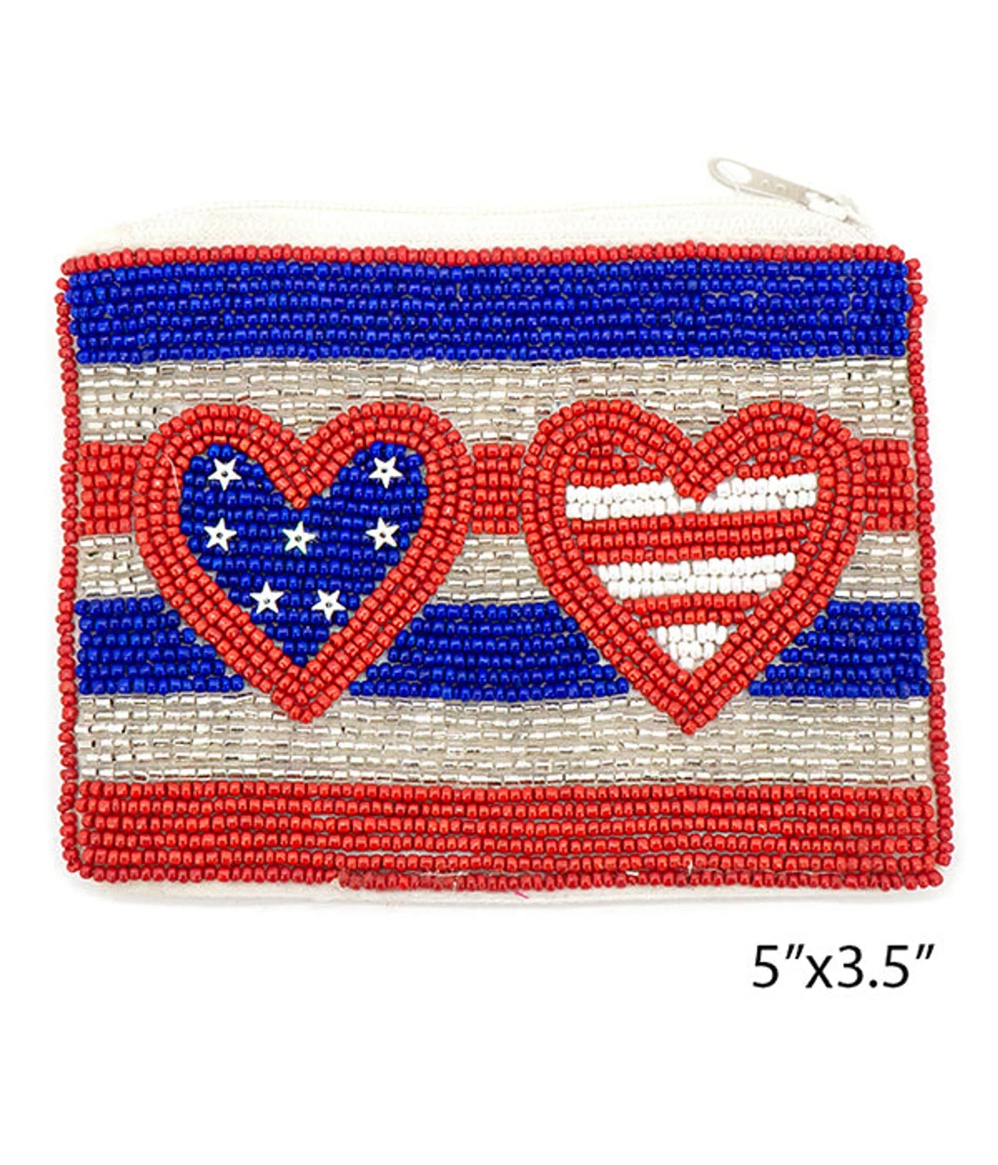 American Flag Beaded Pouch with Hearts