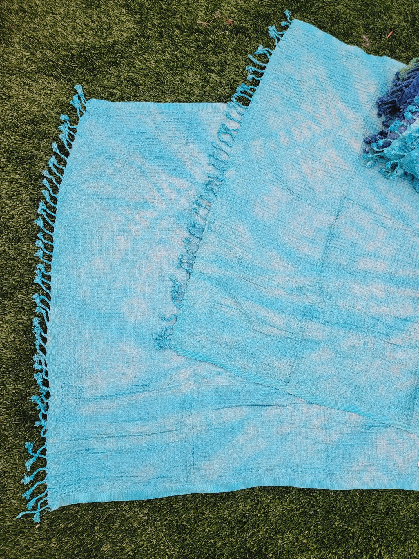 Bath Towel, Waffle Towel, Turkish Beach Towel, Handmade Tie dye - Blue