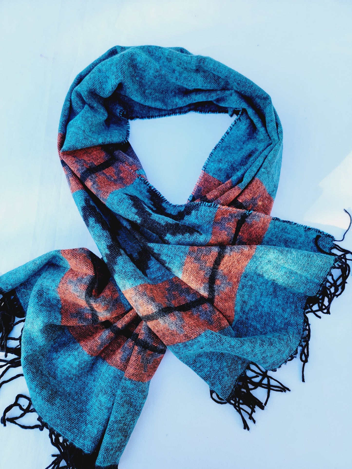 Scarf, Shawl, Extra Soft Unisex Head Cover - Aqua/Black