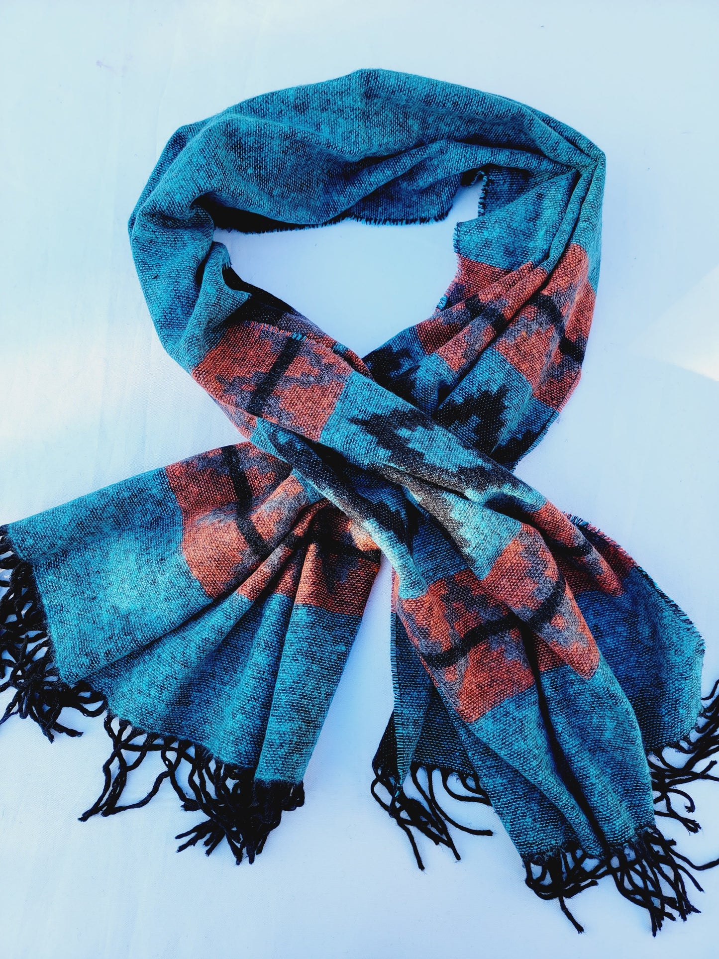Scarf, Shawl, Extra Soft Unisex Head Cover - Aqua/Black