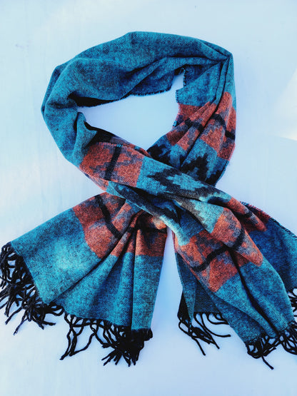 Scarf, Shawl, Extra Soft Unisex Head Cover - Aqua/Black