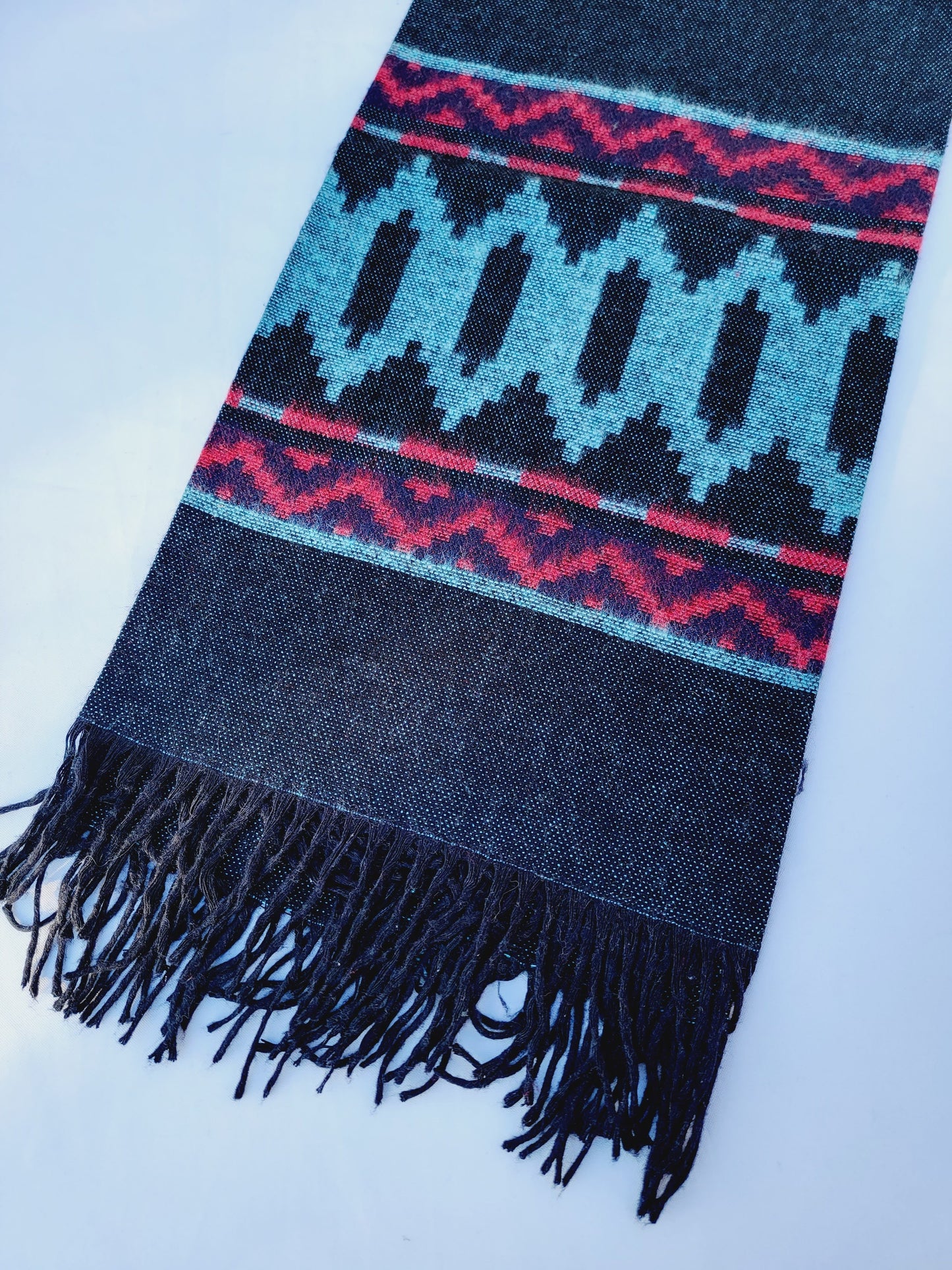 Scarf, Shawl, Extra Soft Unisex Head Cover - Aqua/Red