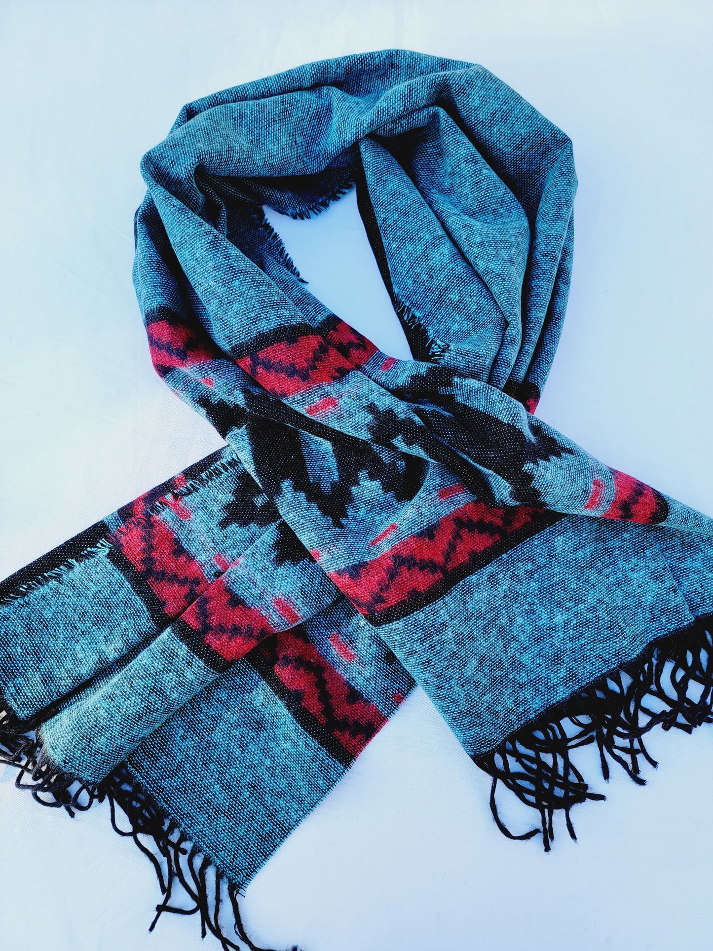 Scarf, Shawl, Extra Soft Unisex Head Cover - Aqua/Red