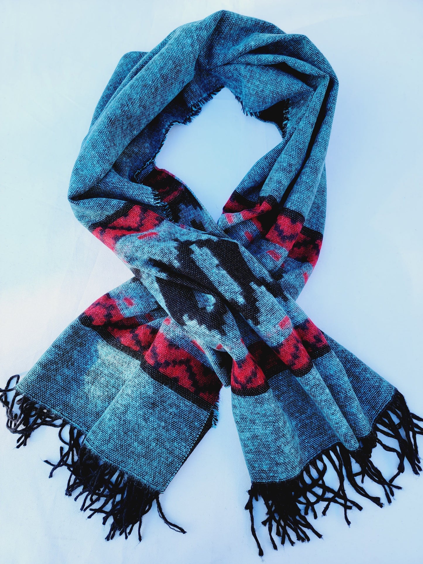 Scarf, Shawl, Extra Soft Unisex Head Cover - Aqua/Red