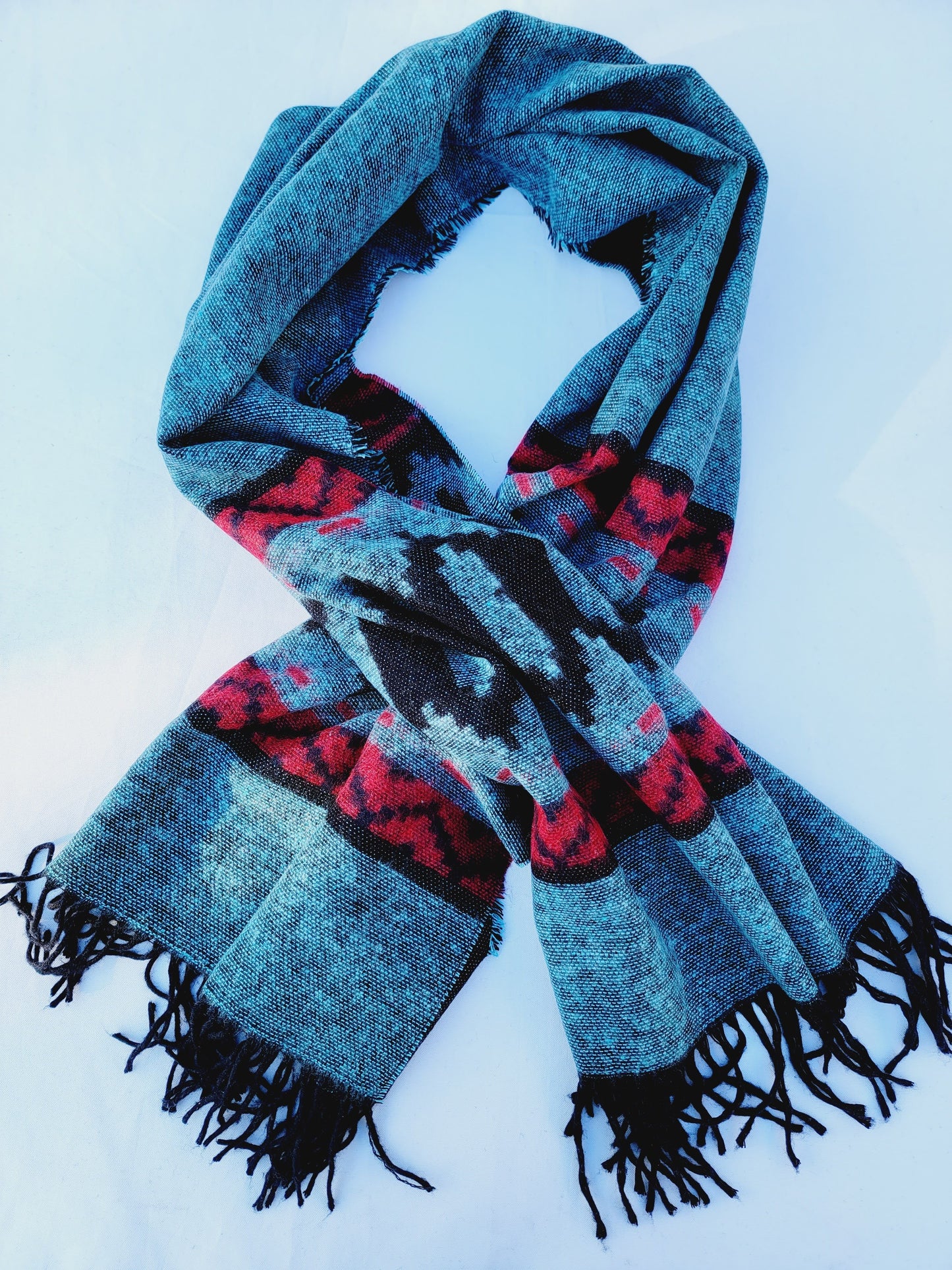 Scarf, Shawl, Extra Soft Unisex Head Cover - Aqua/Red