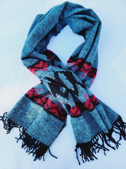 Scarf, Shawl, Extra Soft Unisex Head Cover - Aqua/Red