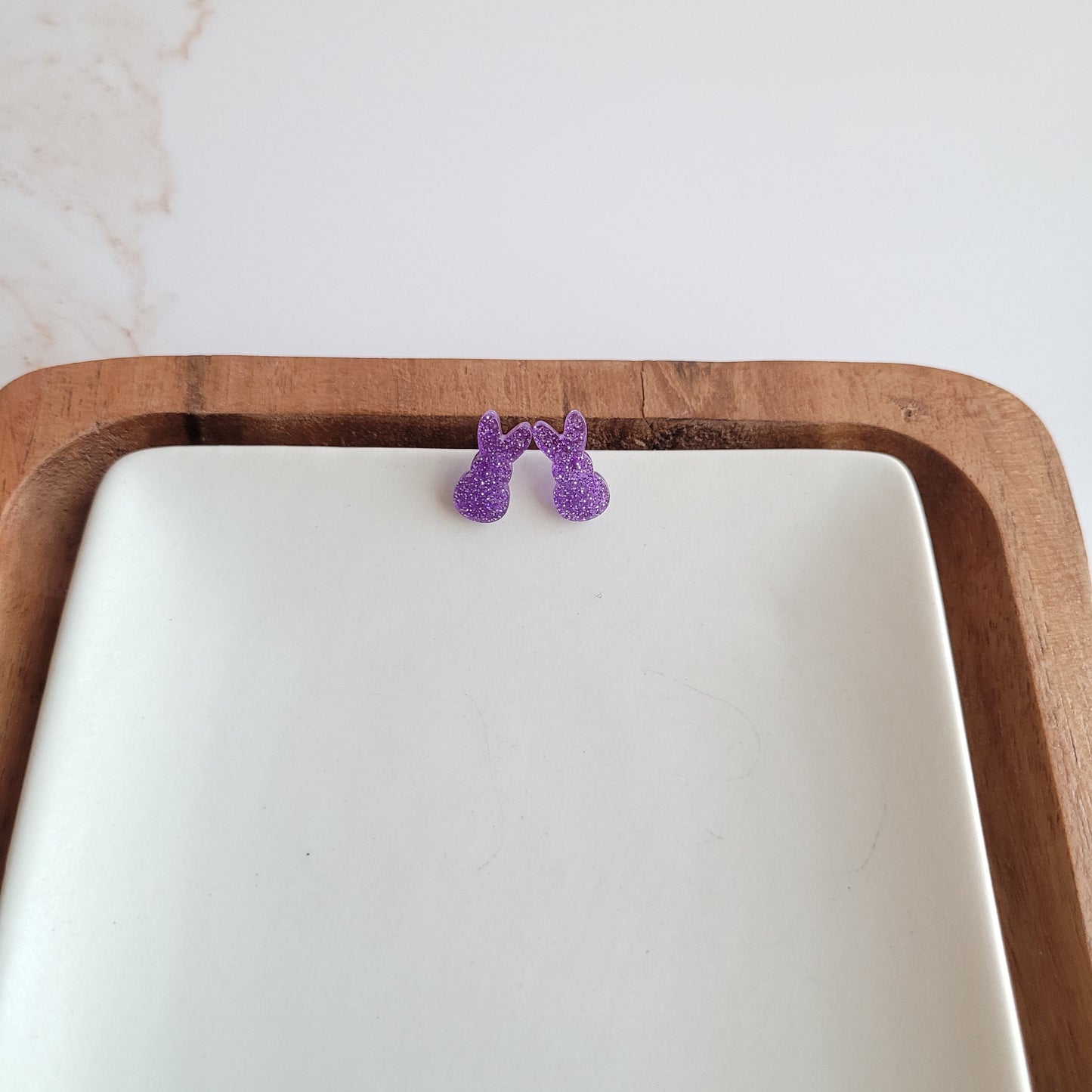 Glitter Bunny Studs - Purple