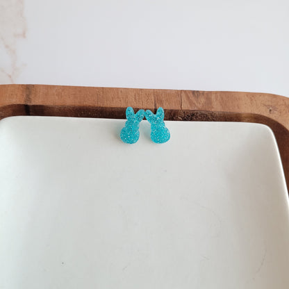 Glitter Bunny Studs - Blue
