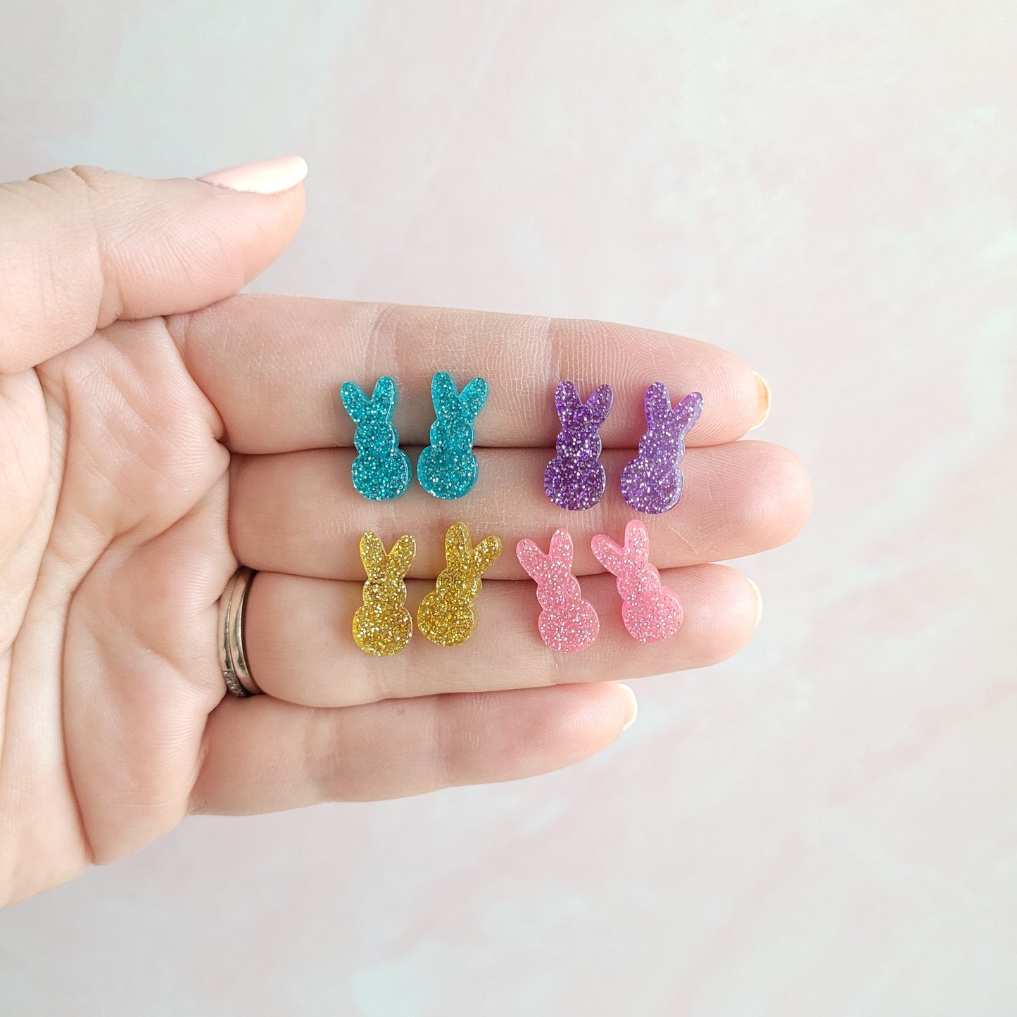 Glitter Bunny Studs - Purple