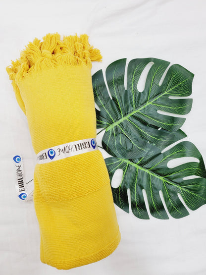 One sided Terry Towel - Sand free beach and Bath towel-Mustard