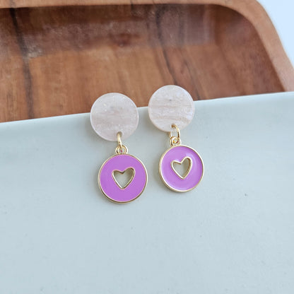 Amora Heart Earrings - Purple