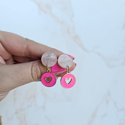 Amora Heart Earrings - Pink
