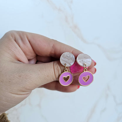 Amora Heart Earrings - Purple