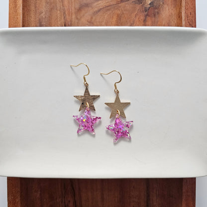 Starry Earrings - Pink Glitter